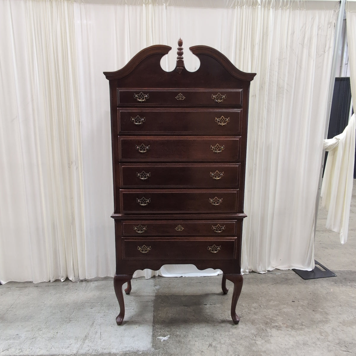 Queen Anne Style Dark Wood Tall Dresser with Cabriole Legs