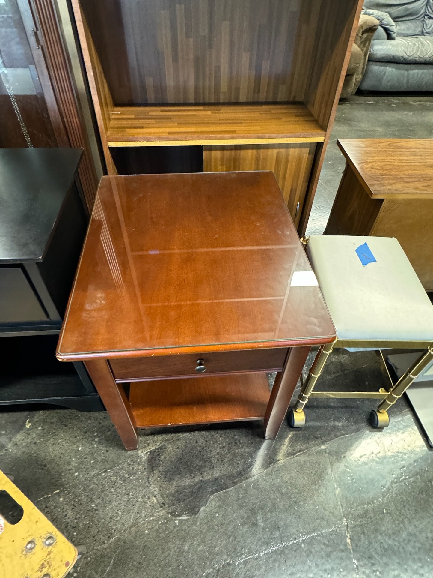 Bassett Cherry Wood Side Table with Glass Top