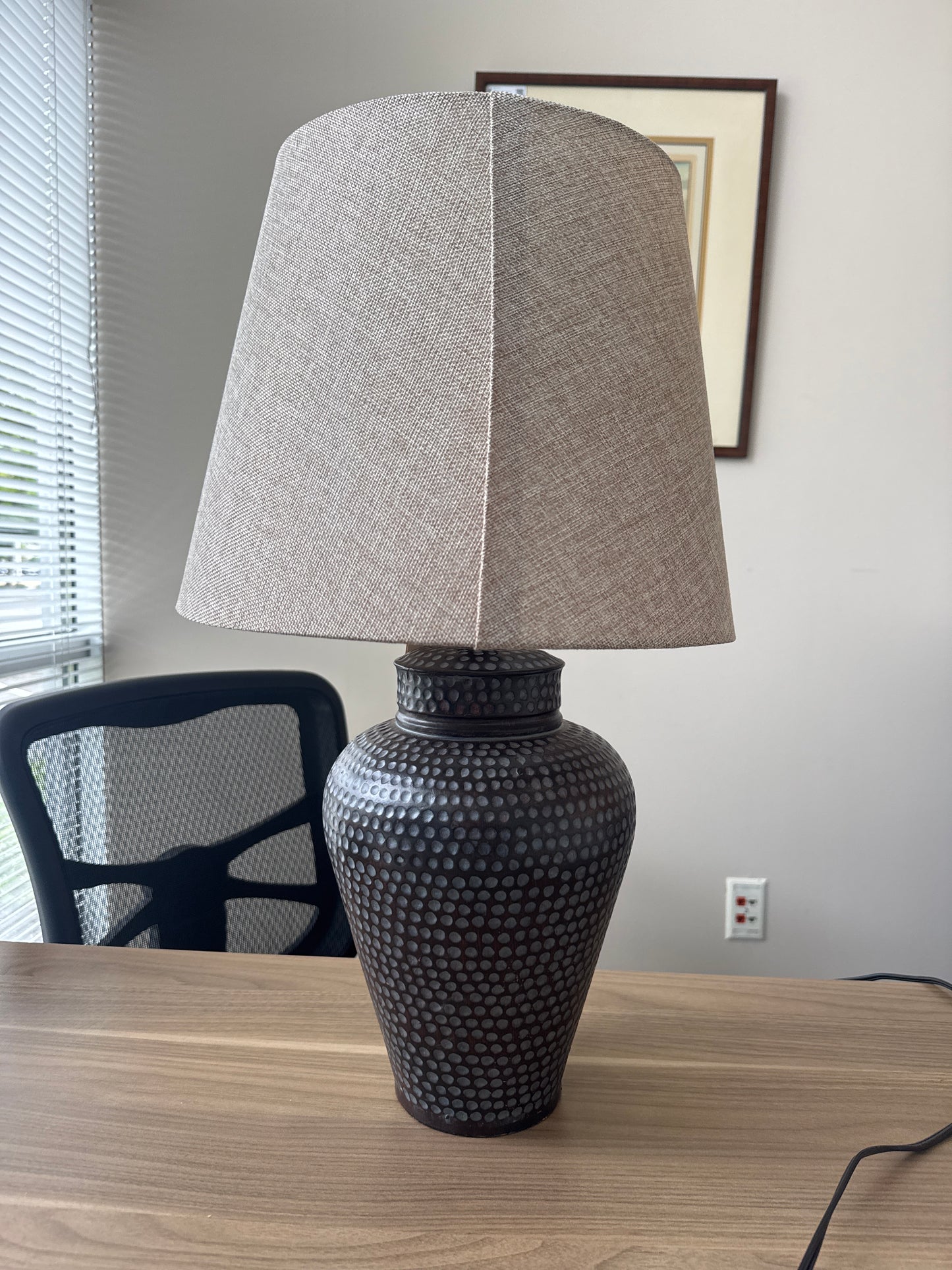 Textured Dark Gray Table Lamp with Neutral Shade