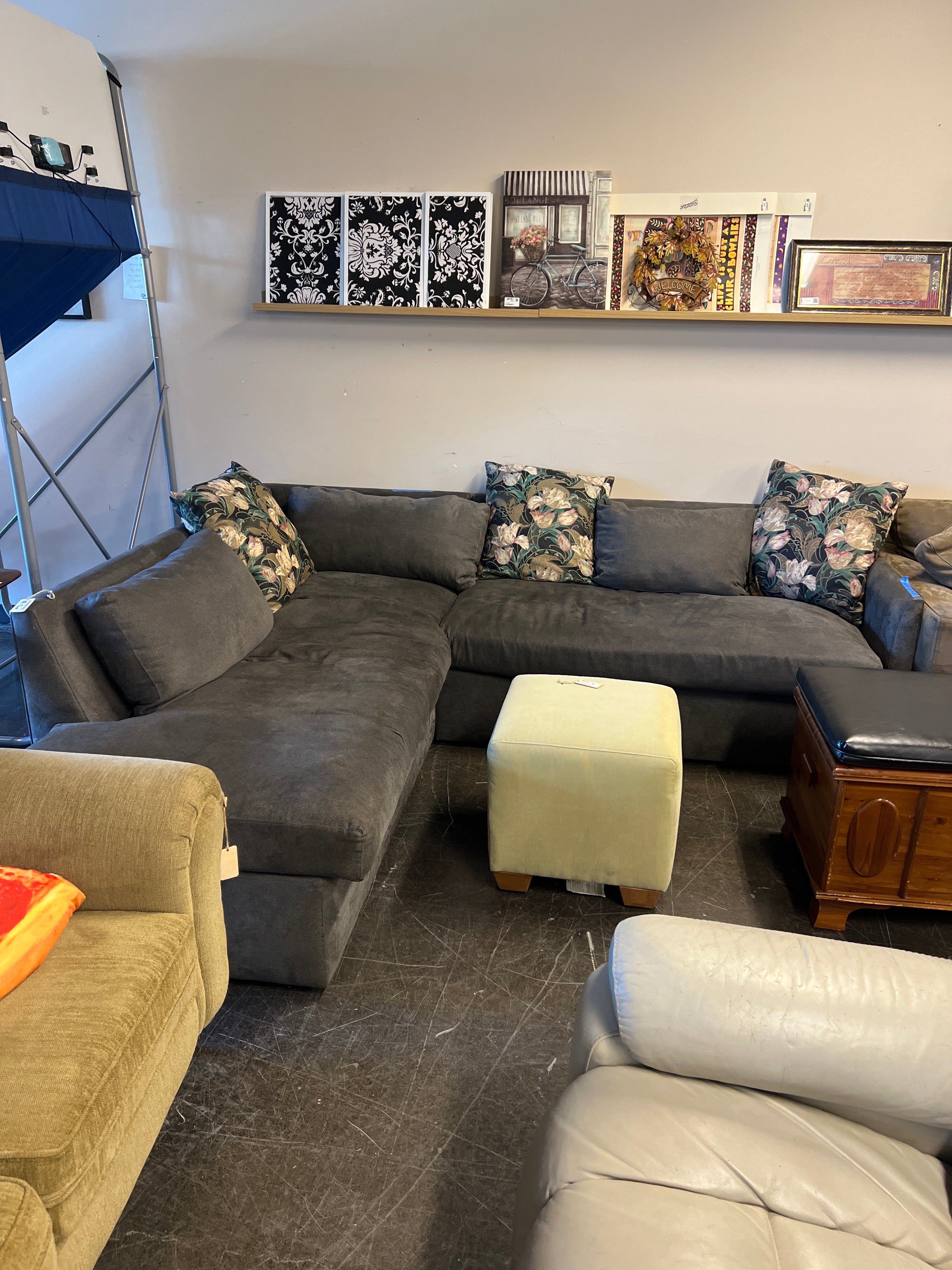 Spacious Dark Grey Fabric Sectional Sofa with Chaise