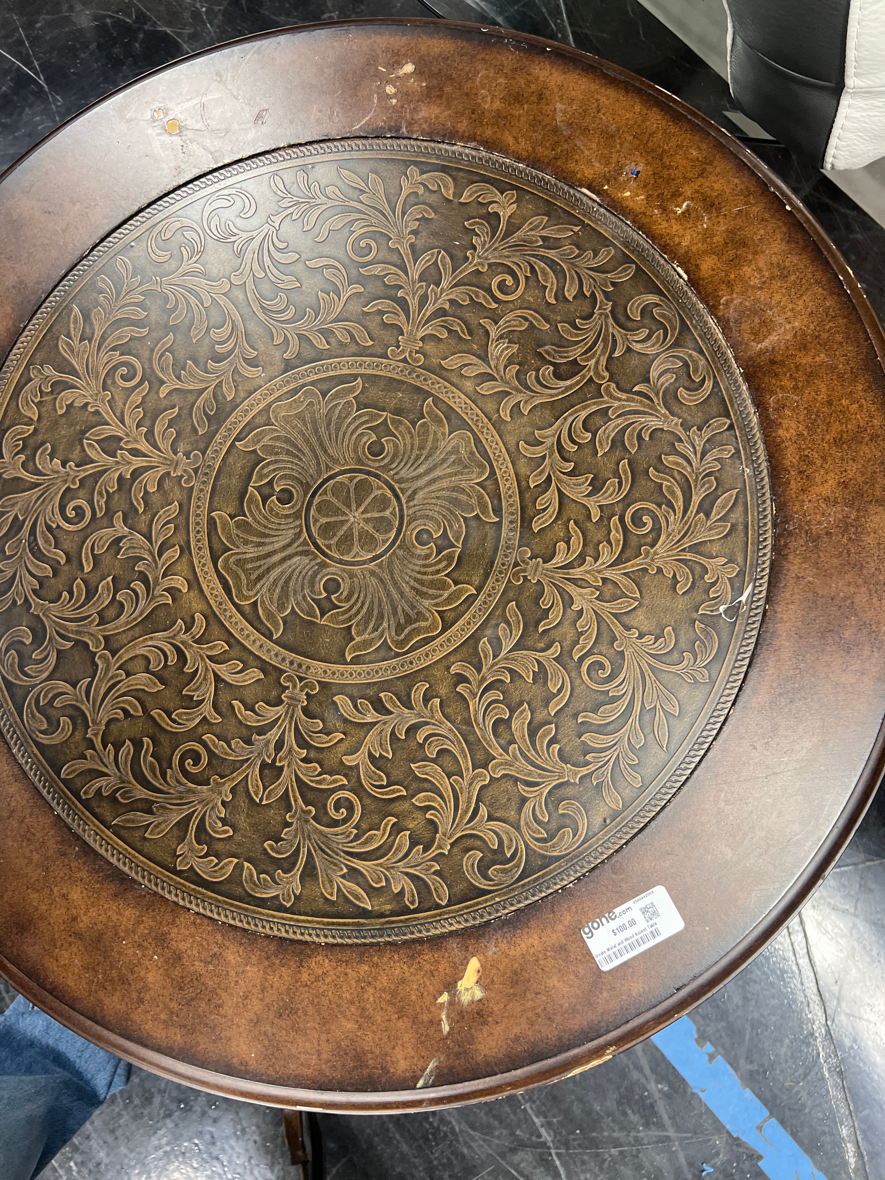 Ornate Metal and Wood Accent Table