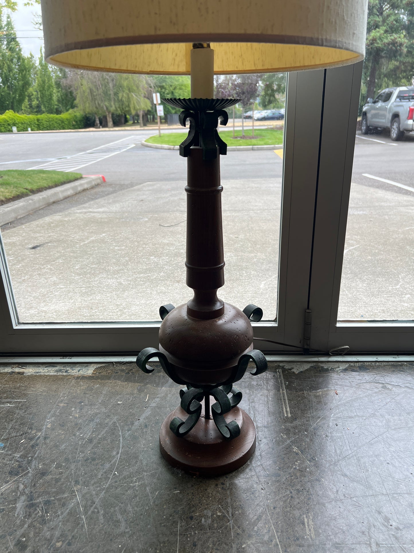 Brass Table Lamp with Pleated Shade
