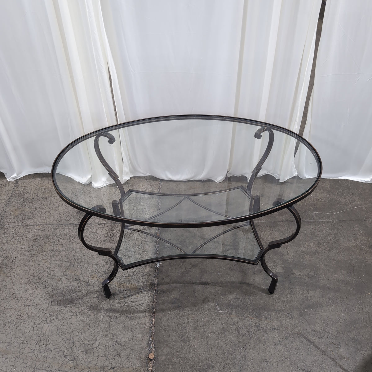 Oval Glass Top Coffee Table with Metal Base