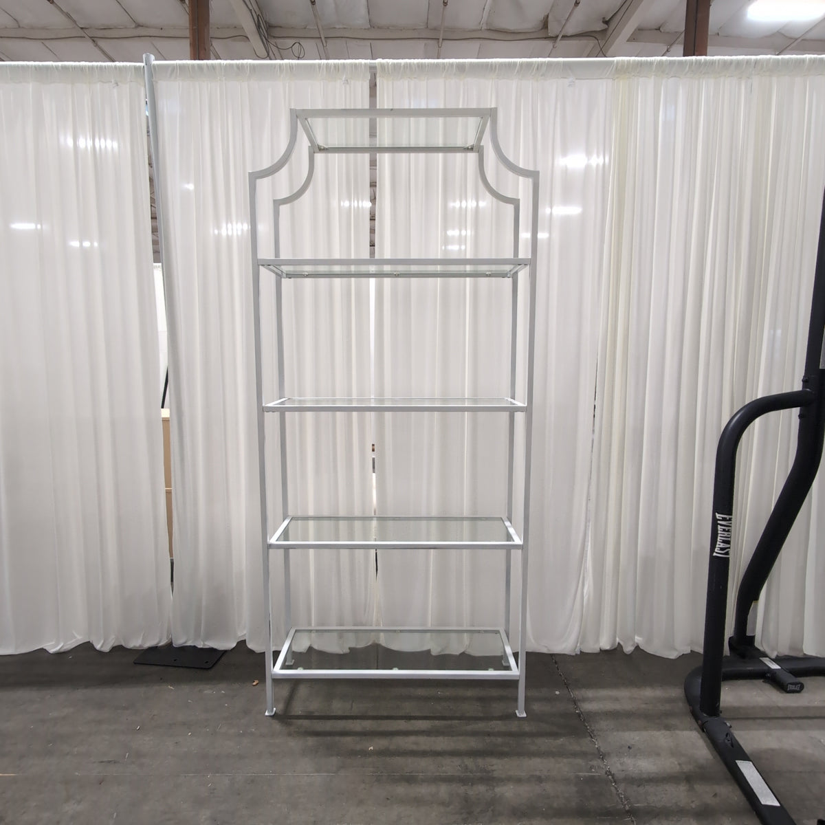 Modern White Metal Bookcase with Glass Shelves