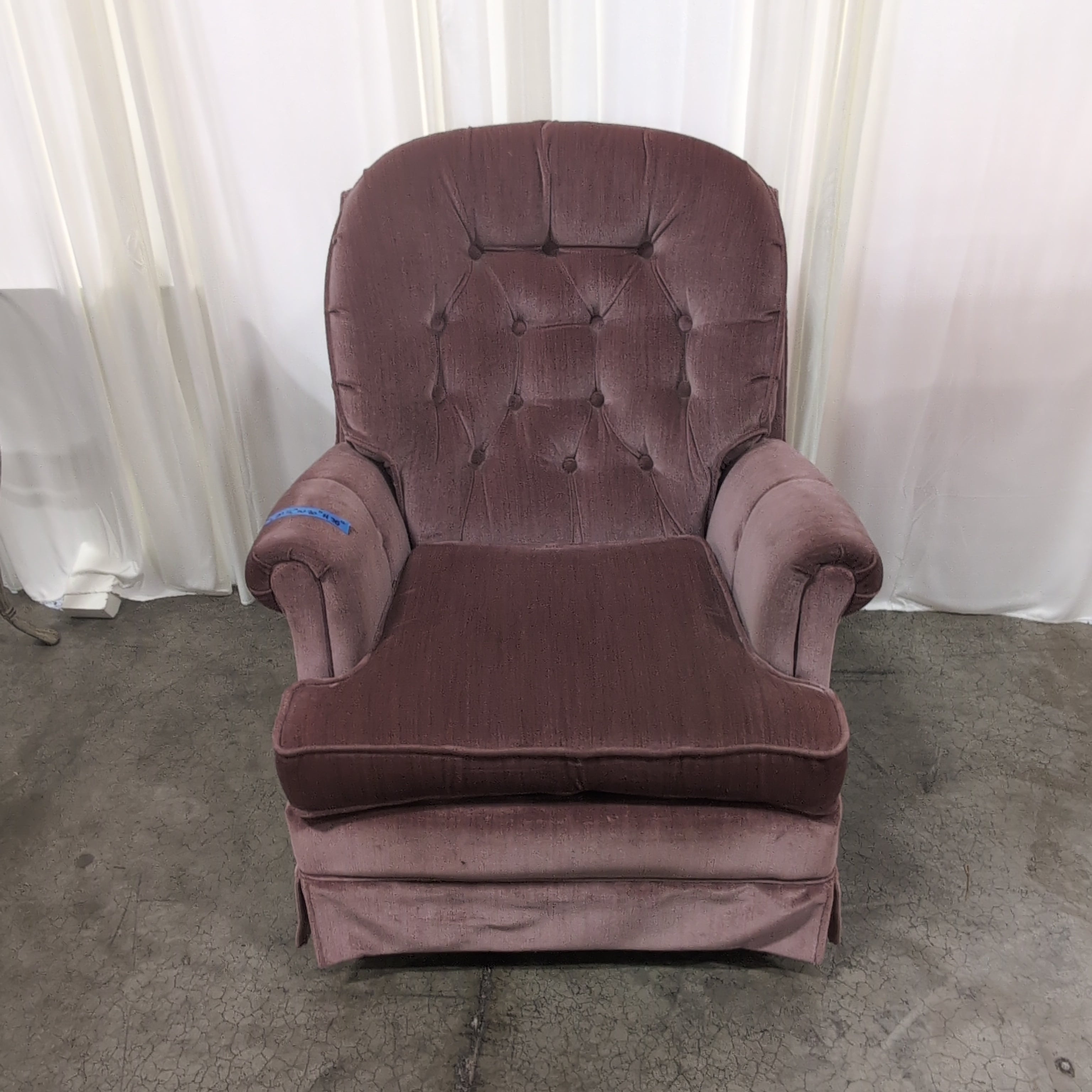 Tufted Mauve Velvet Armchair with Rolled Arms