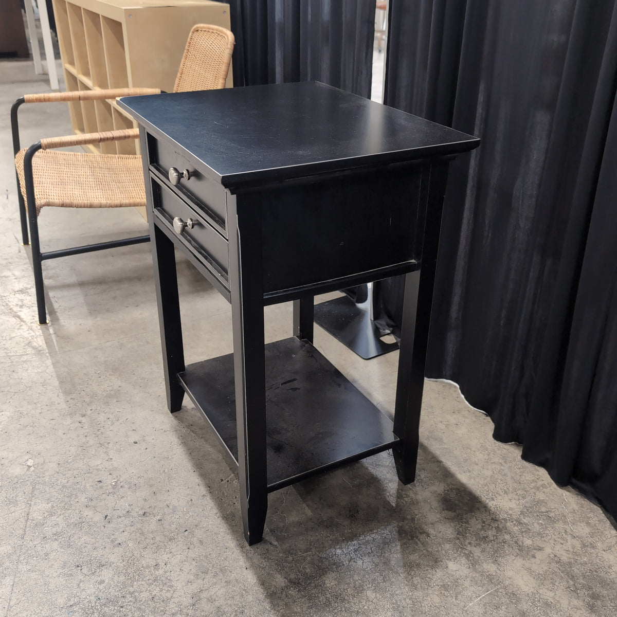Black Two-Drawer Nightstand with Open Shelf