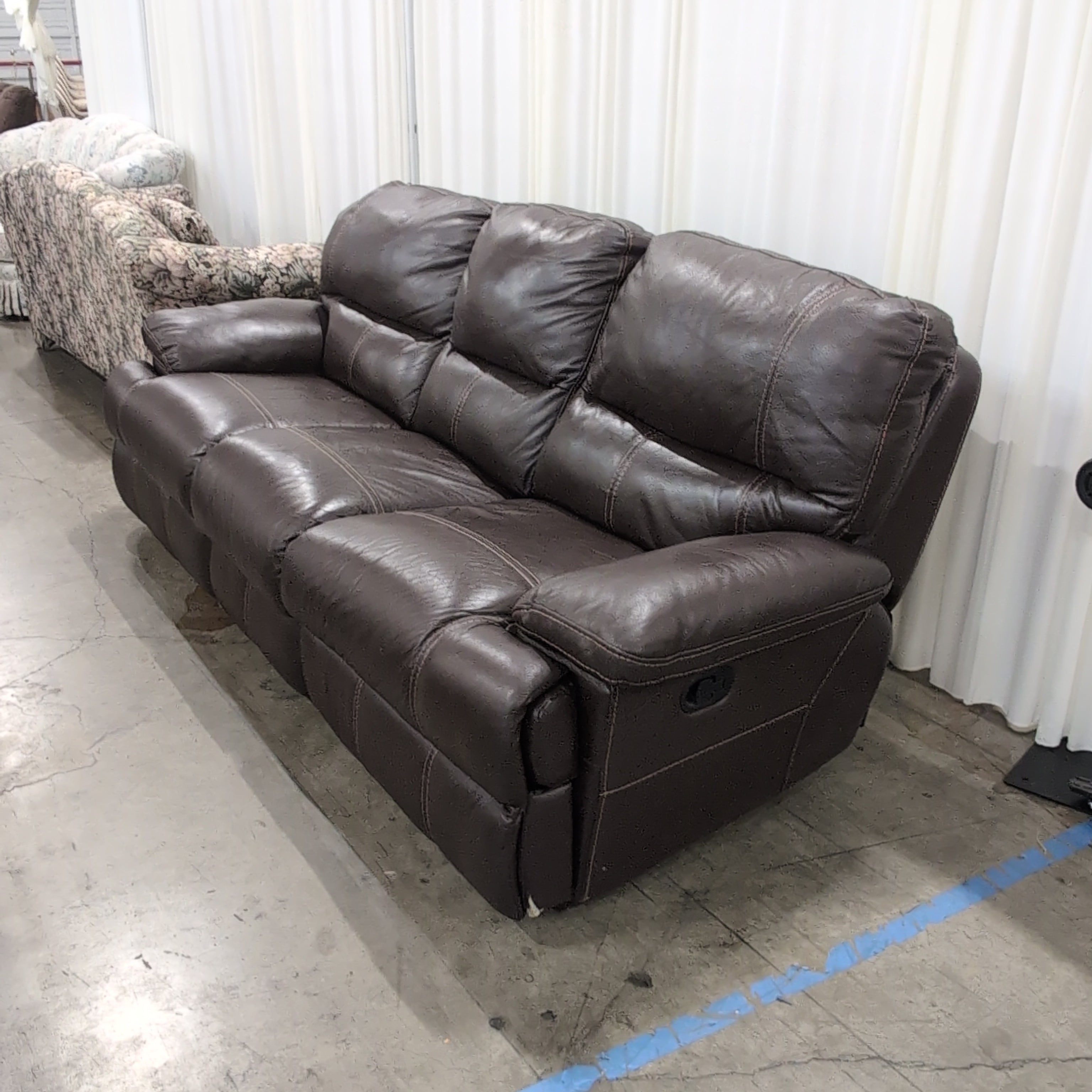 Dark Brown Faux Leather Recliner Couch with Contrast Stitching
