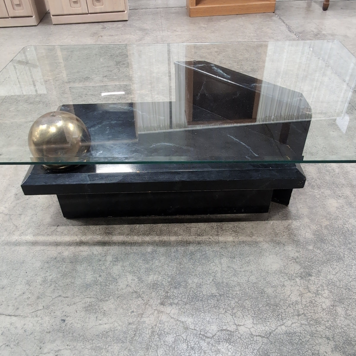 Geometric Black Marble and Glass Coffee Table