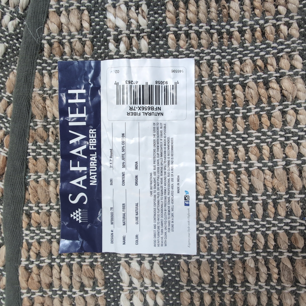 Tan and Grey Striped Area Rug in Natural Fiber