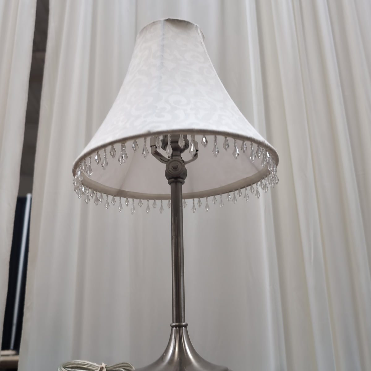 Brushed Nickel Table Lamp with Crystal Bead Fringe