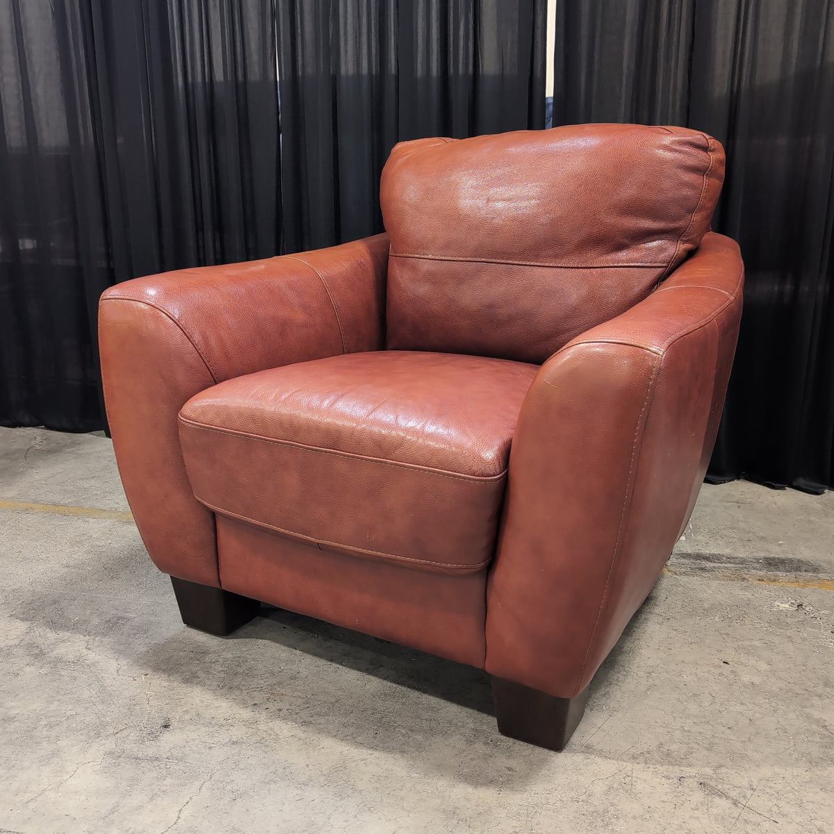 Cognac Leather Upholstered Armchair