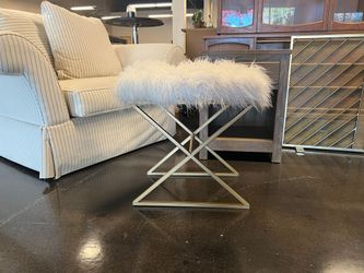Fluffy Faux Fur Stool with Gold Base