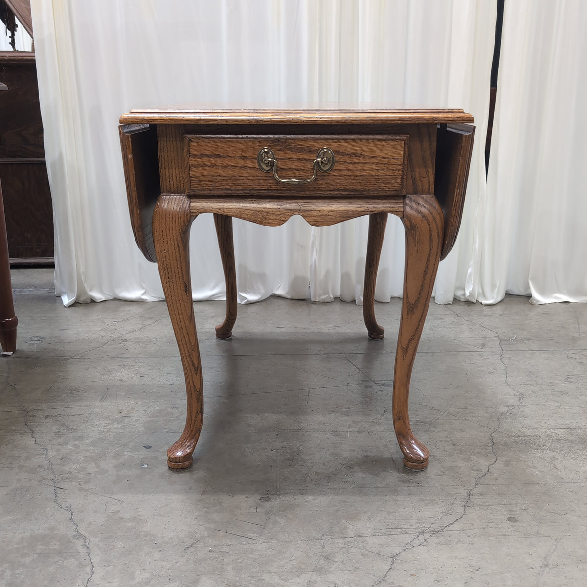 Traditional Oak Drop Leaf End Table with Ornate Hardware