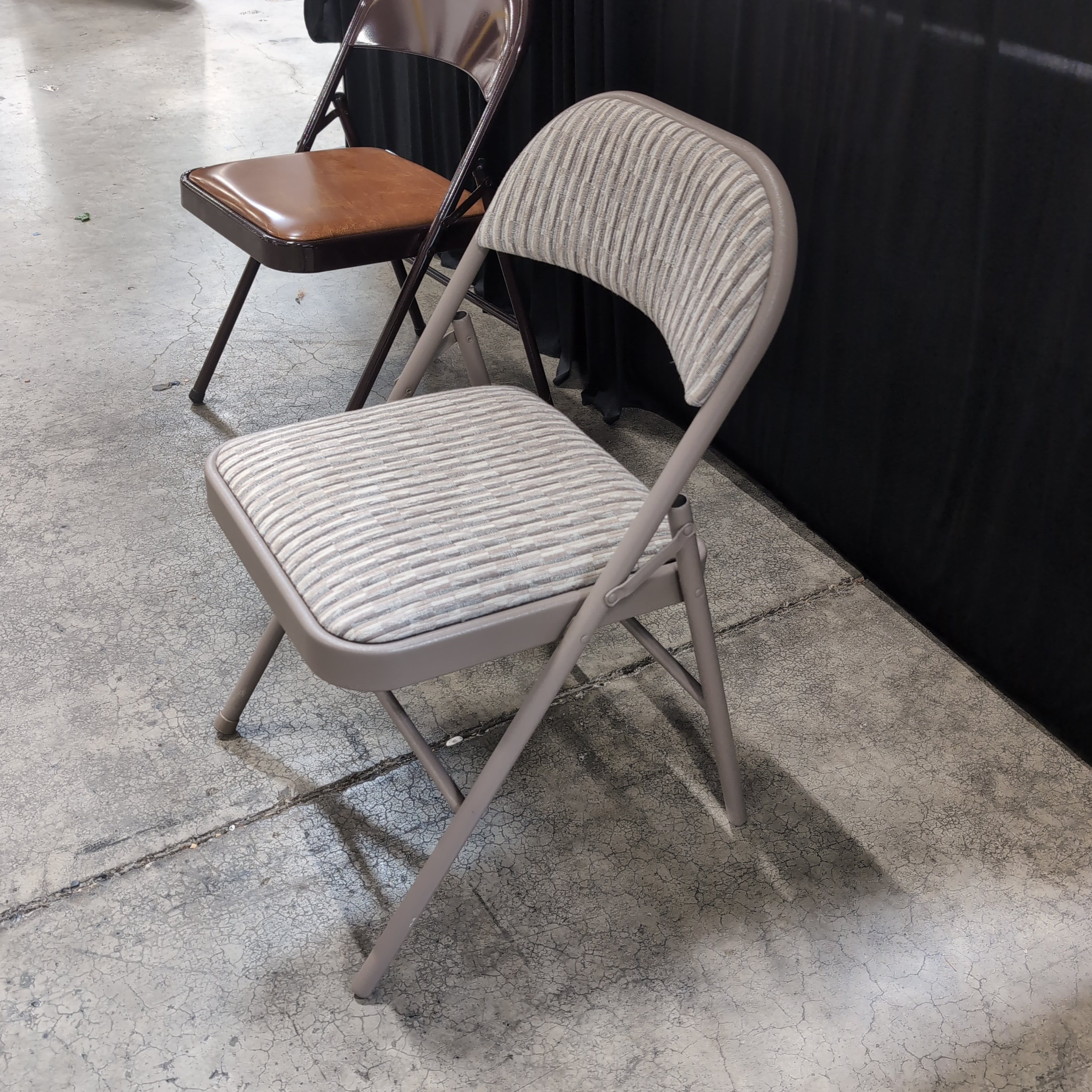 Taupe Metal Folding Chair with Padded Seat