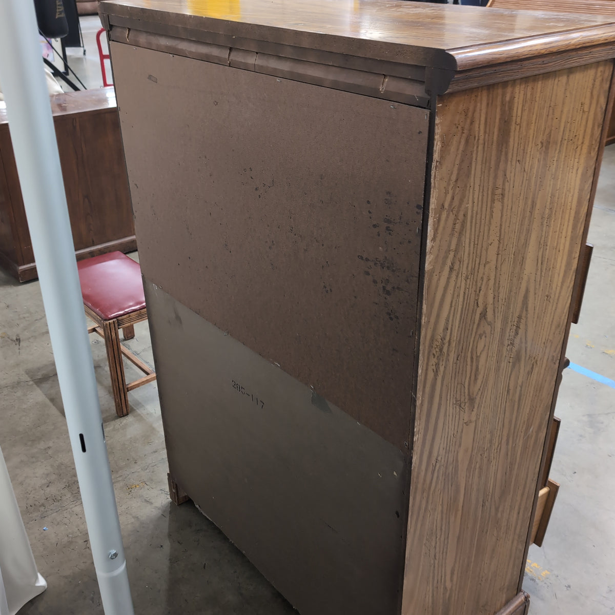 Oak Wood Dresser with Stained Glass Cabinet