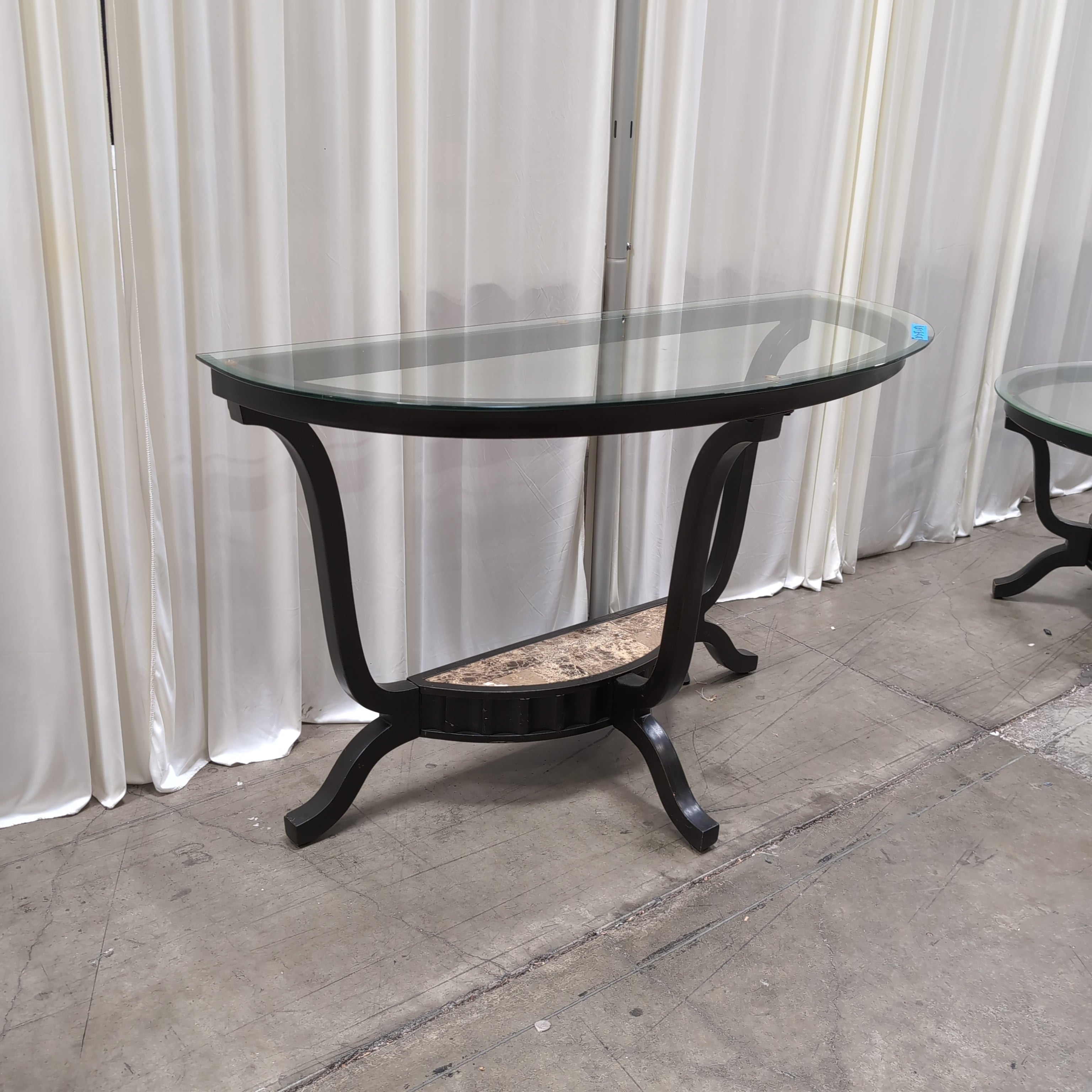 Curved Glass Top Console Table with Stone Shelf
