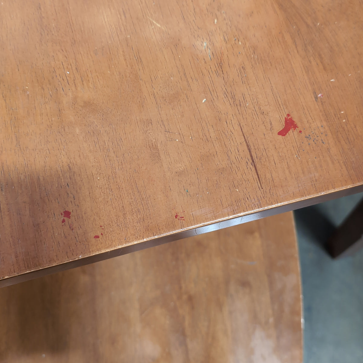 Brown Wood Dining Table and Four Chairs with Slatted Back Chairs