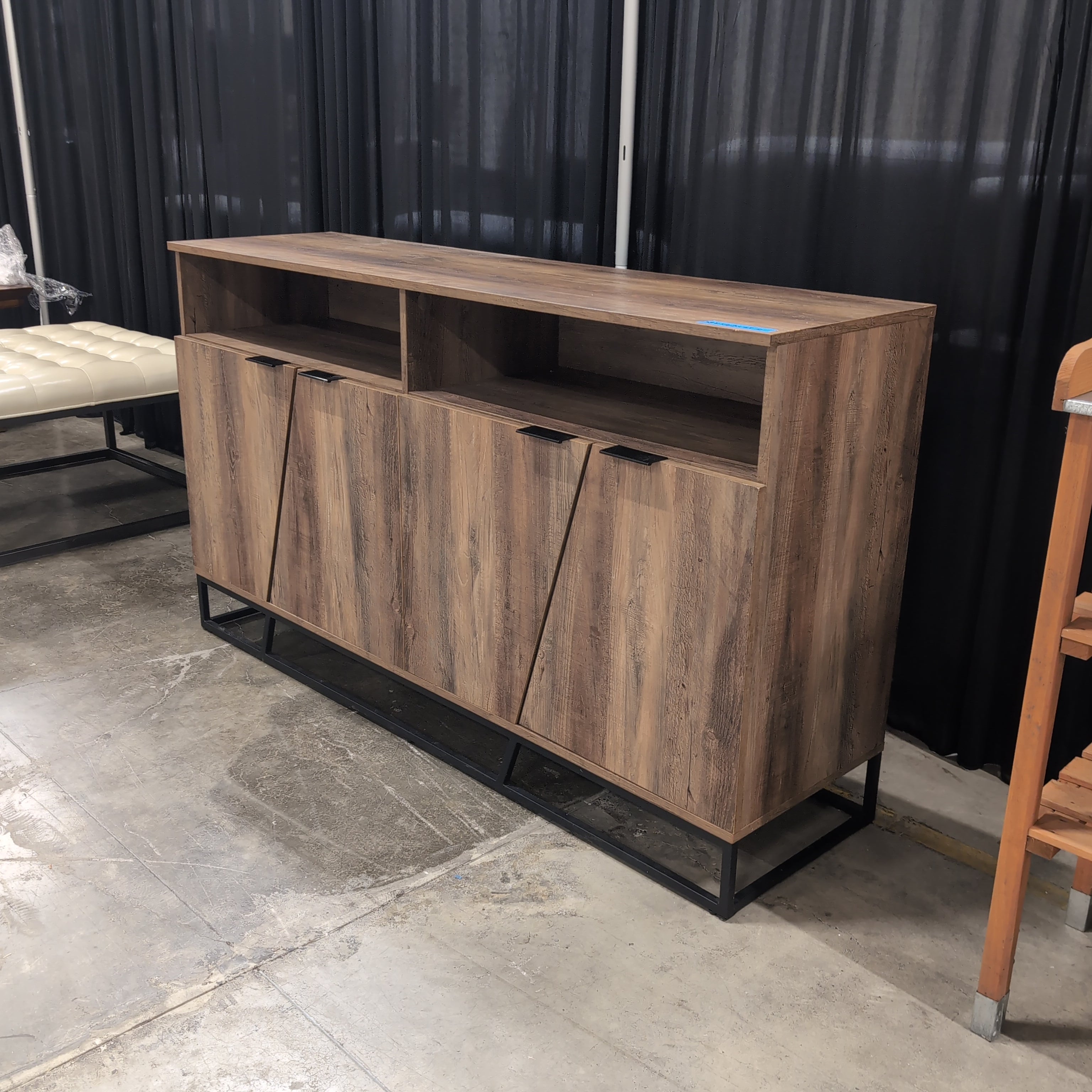 Brown Wood-Look Modern TV Stand with Angled Doors