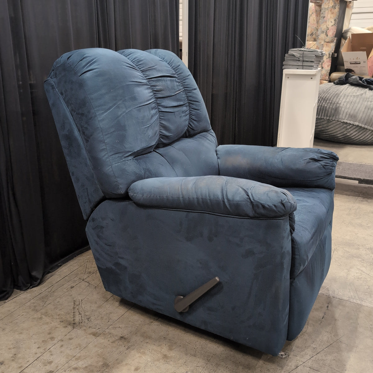 Blue Upholstered Recliner with Lever Handle