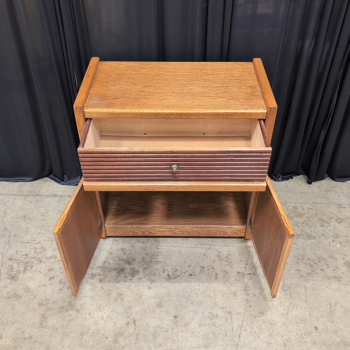 Brown Wood Nightstand with Slatted Drawer