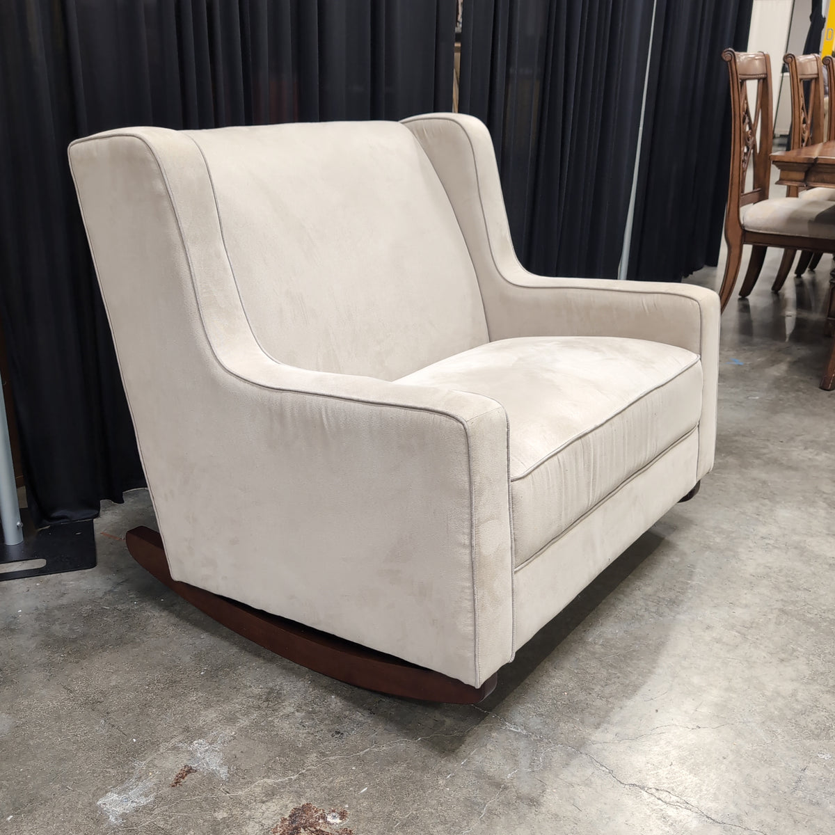 Cream Upholstered Rocking Chair with Wood Base