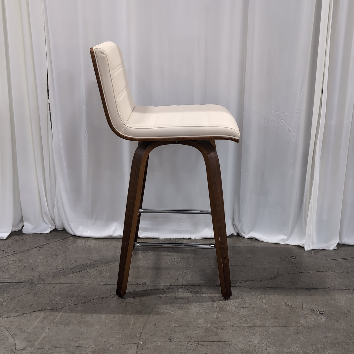 Cream Upholstered Wood Bar Stool with Metal Footrest