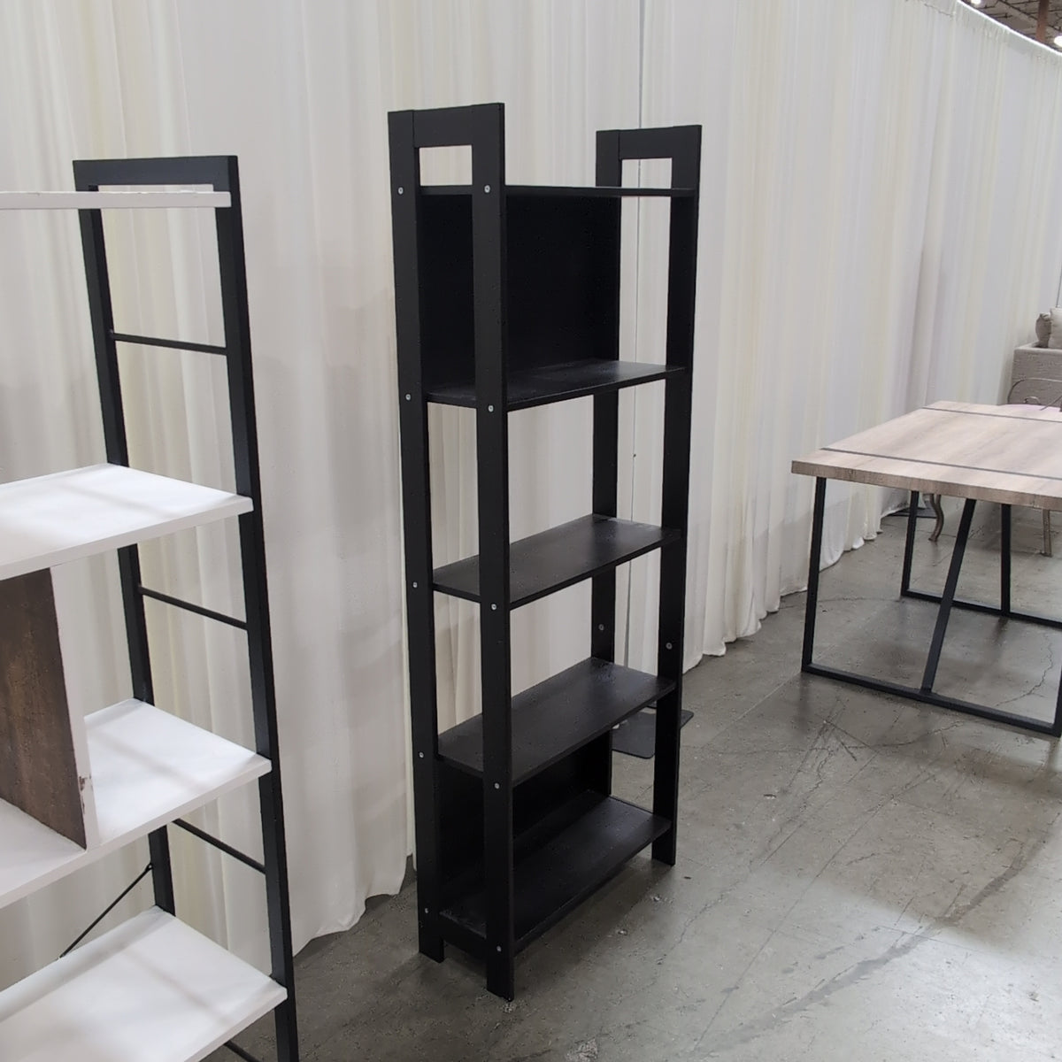 Dark Brown Five-Shelf Leaning Bookcase in Wood