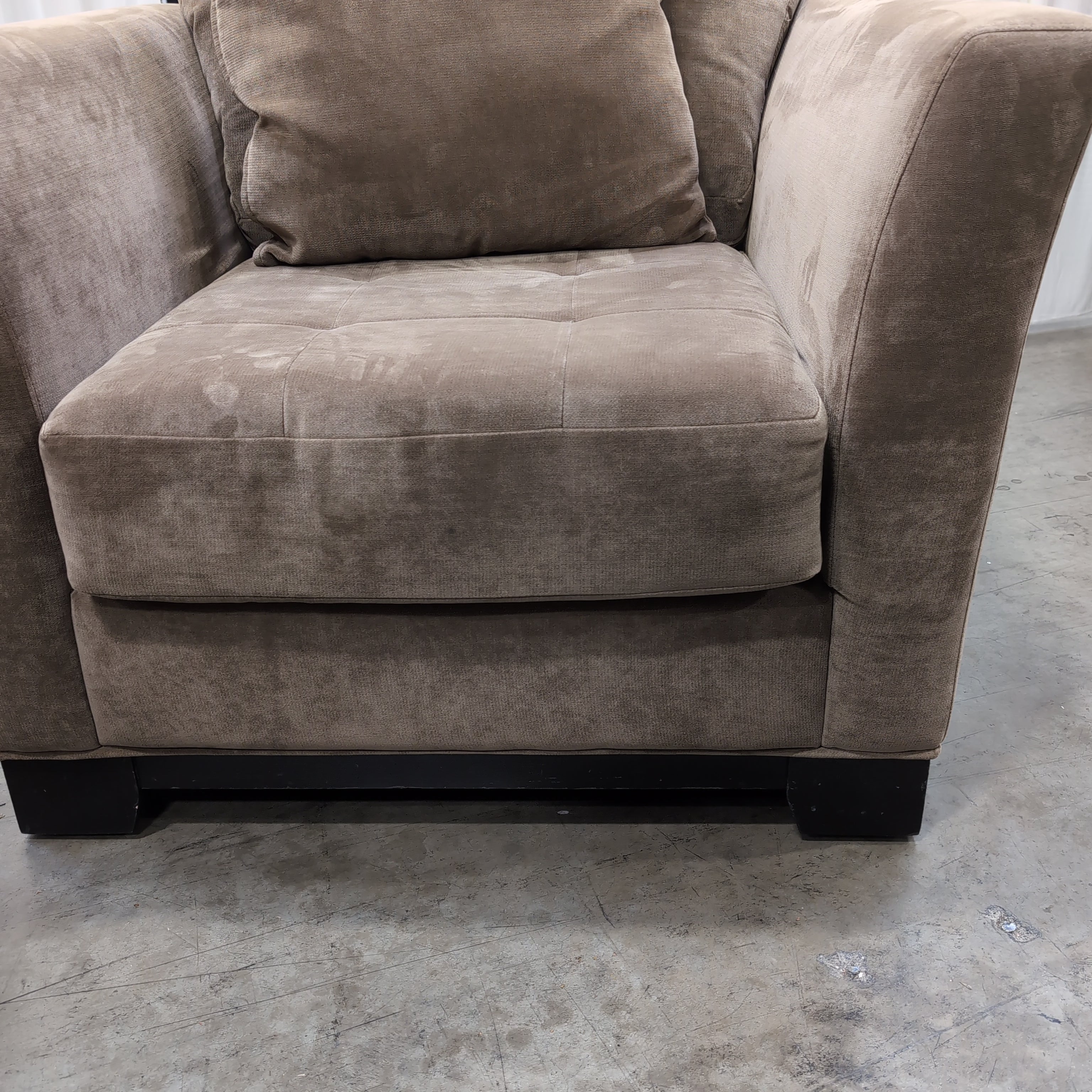 Plush Taupe Velvet Armchair with Matching Ottoman