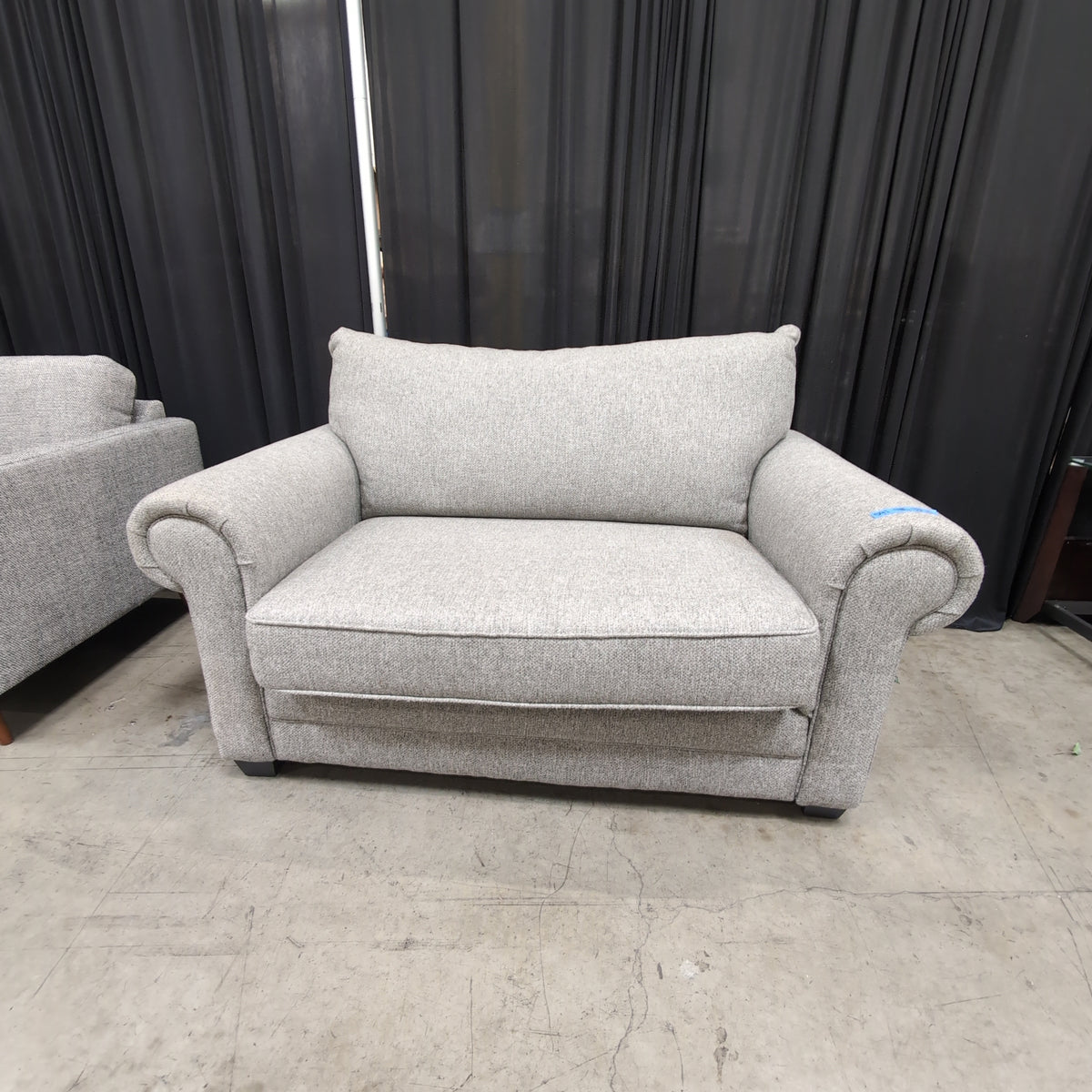 Grey Upholstered Armchair with Rolled Arms