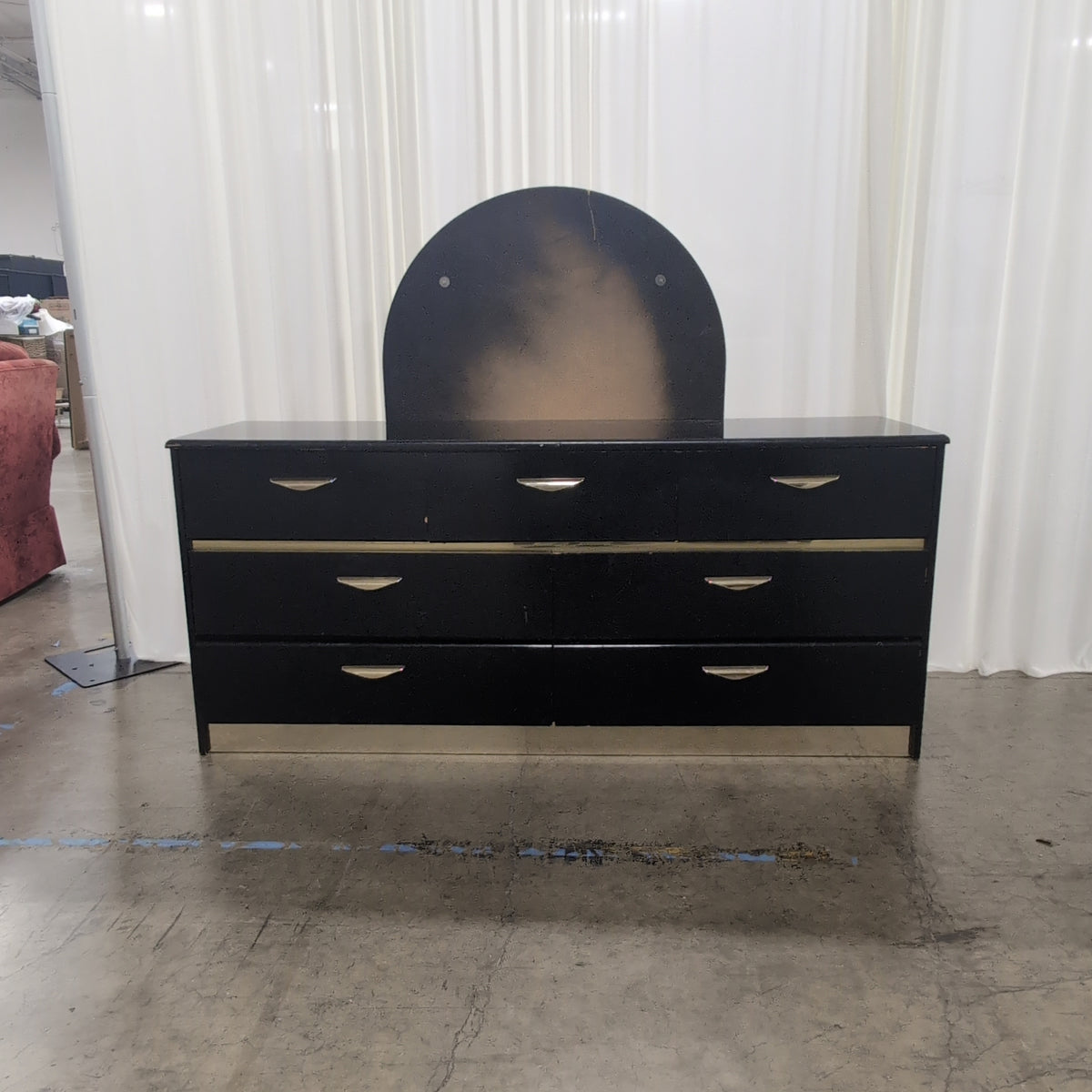 Black Glossy Six-Drawer Dresser with Mirror