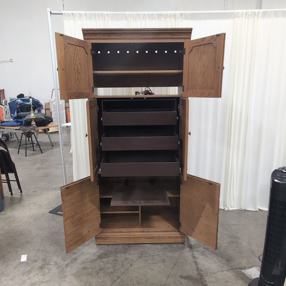 Medium Brown Wood Armoire with Ornate Hardware