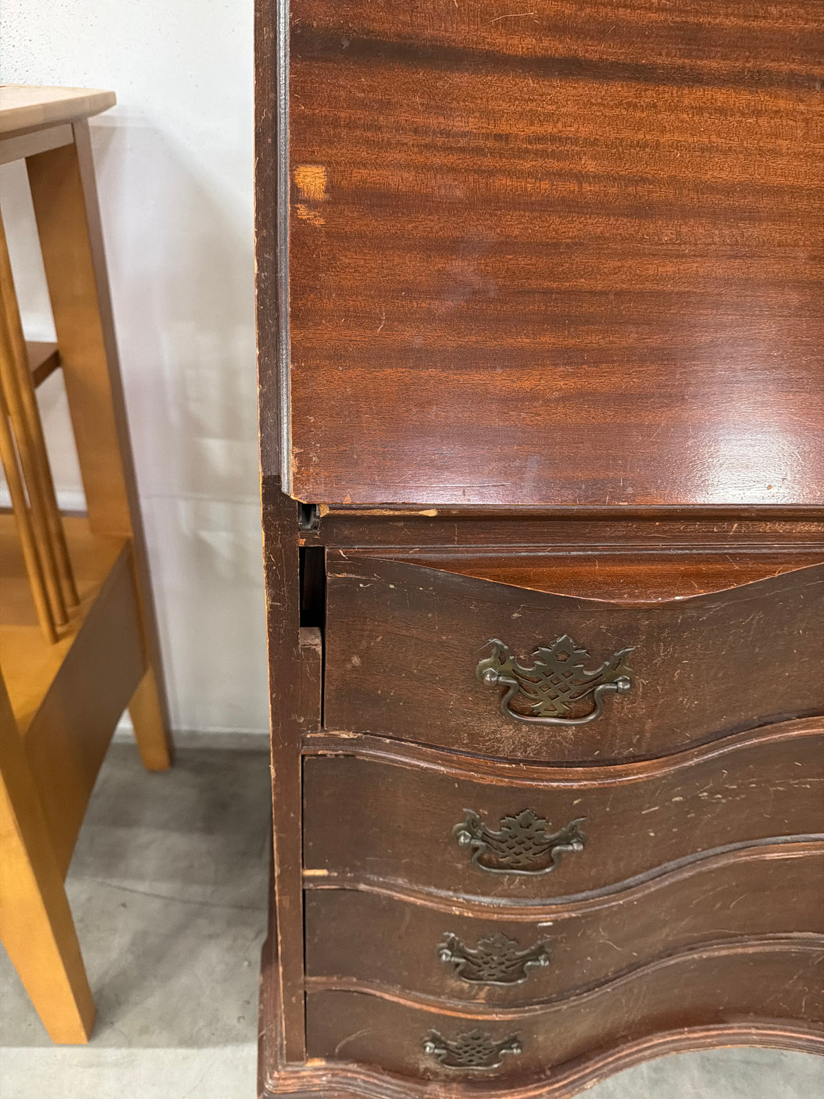 Vintage Mahogany Secretary Desk with Glass Hutch