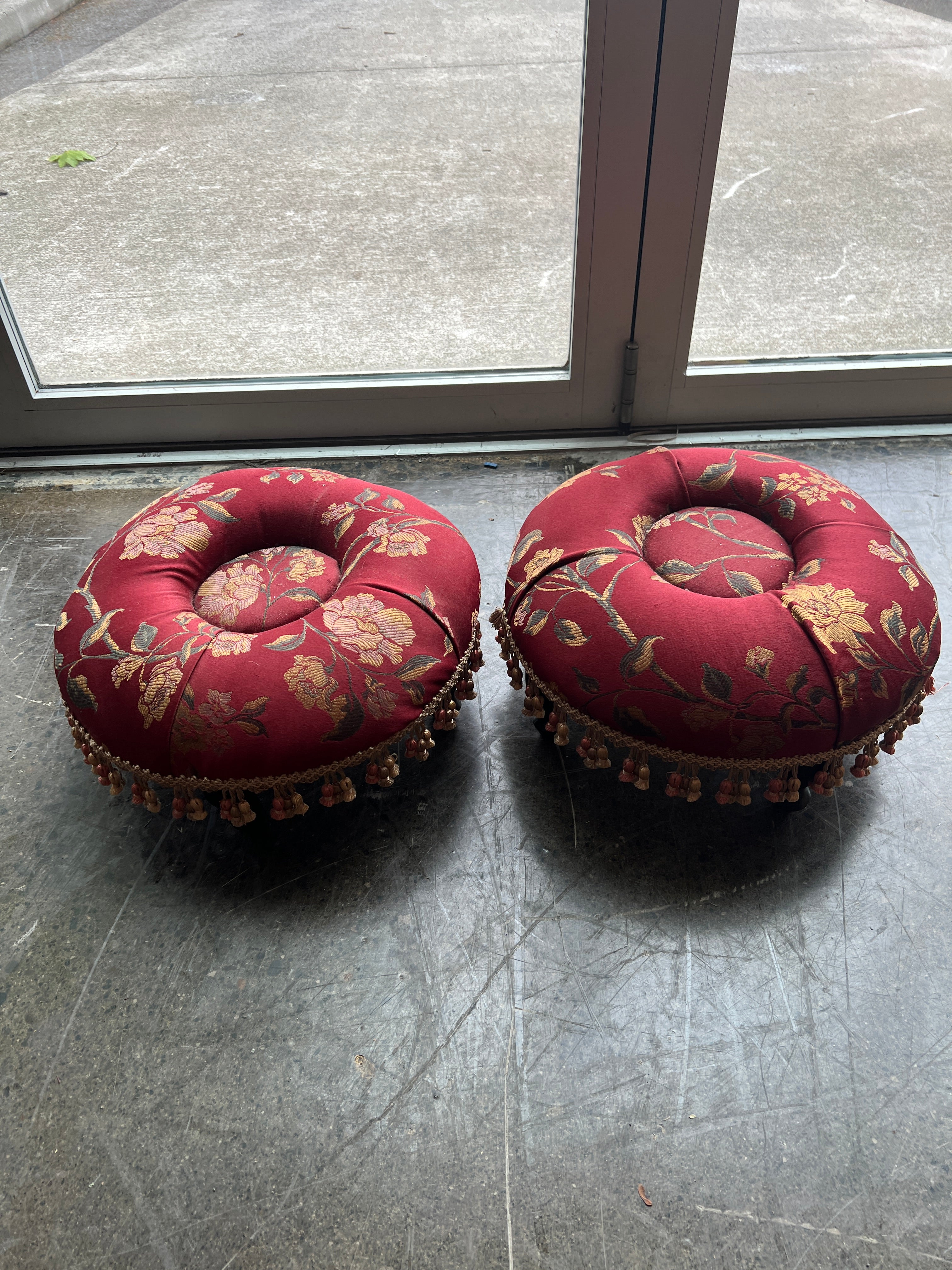 Decorative Round Upholstered Stool with Tassel Trim