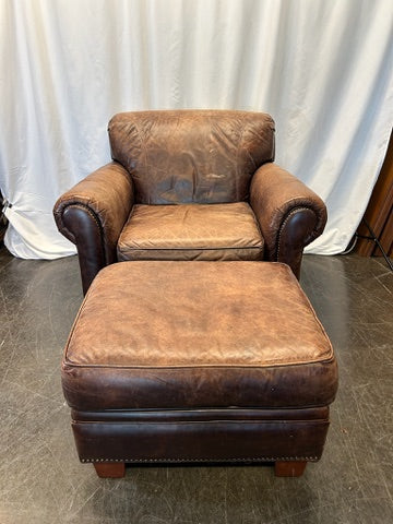 Leather Arm Chair and Ottoman