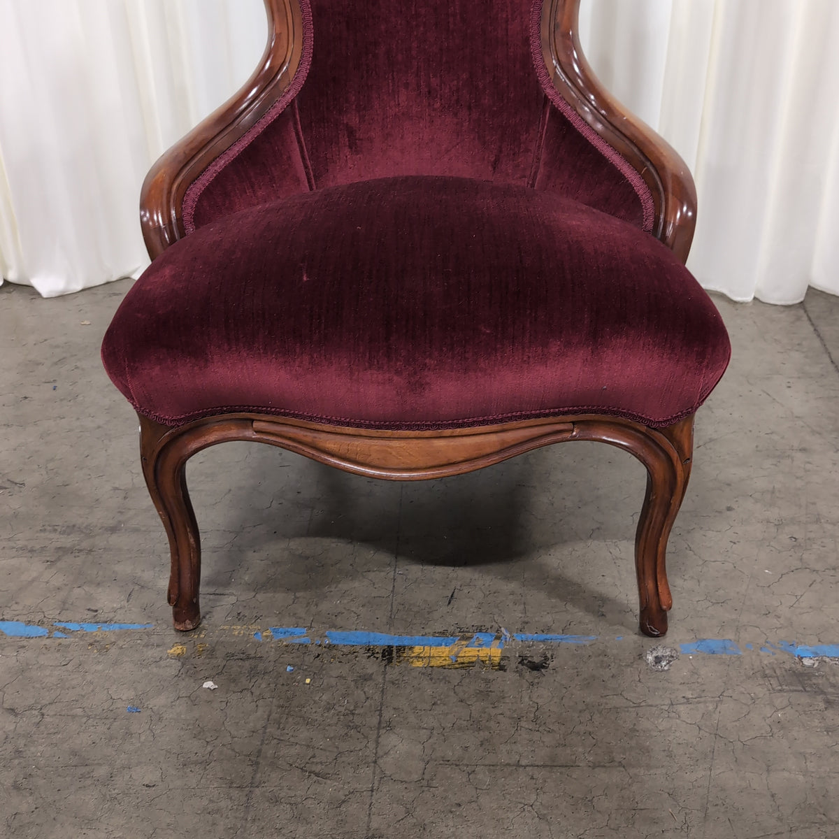 Ornate Carved Wood Frame Accent Chair in Deep Red Velvet