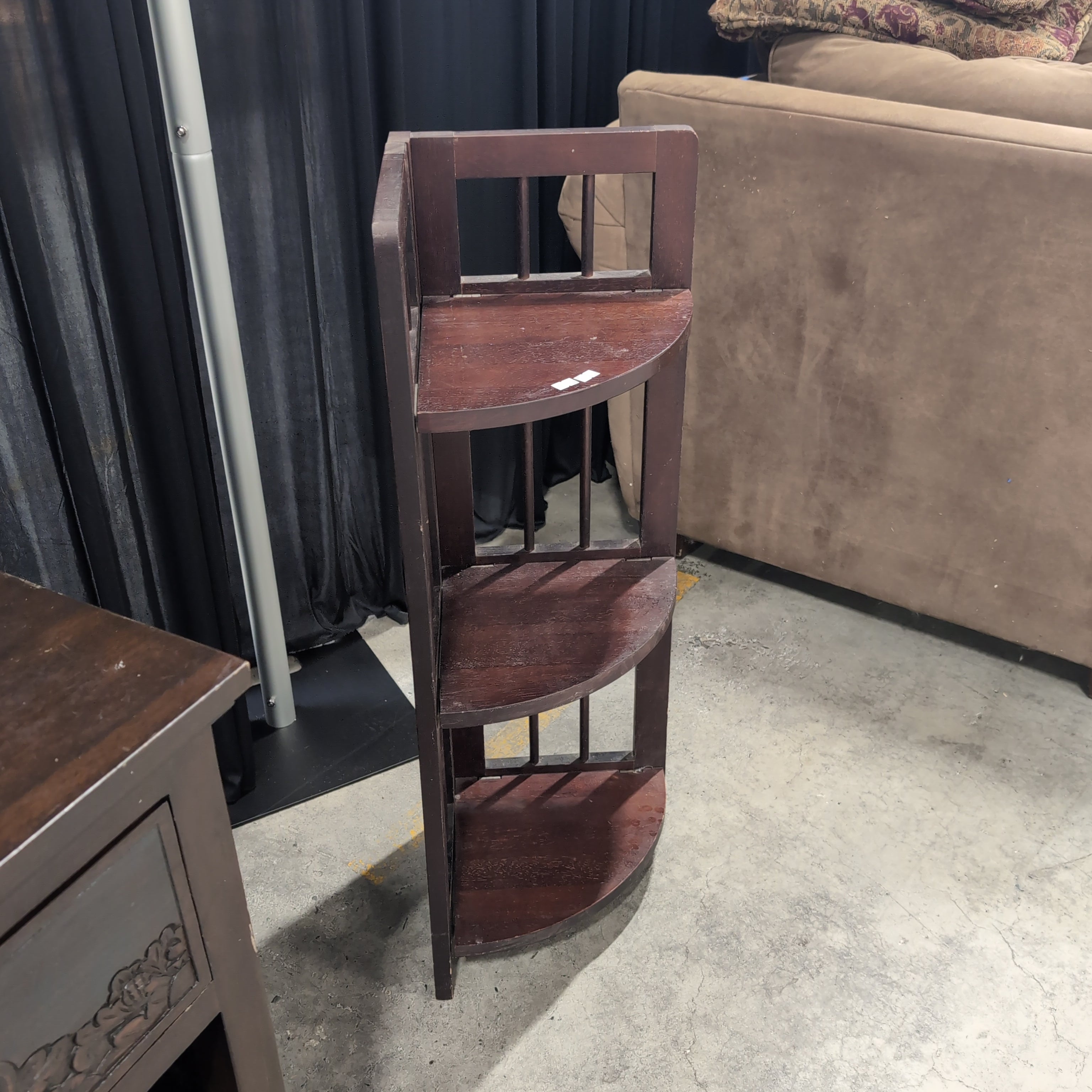Dark Wood Three-Tier Corner Shelf