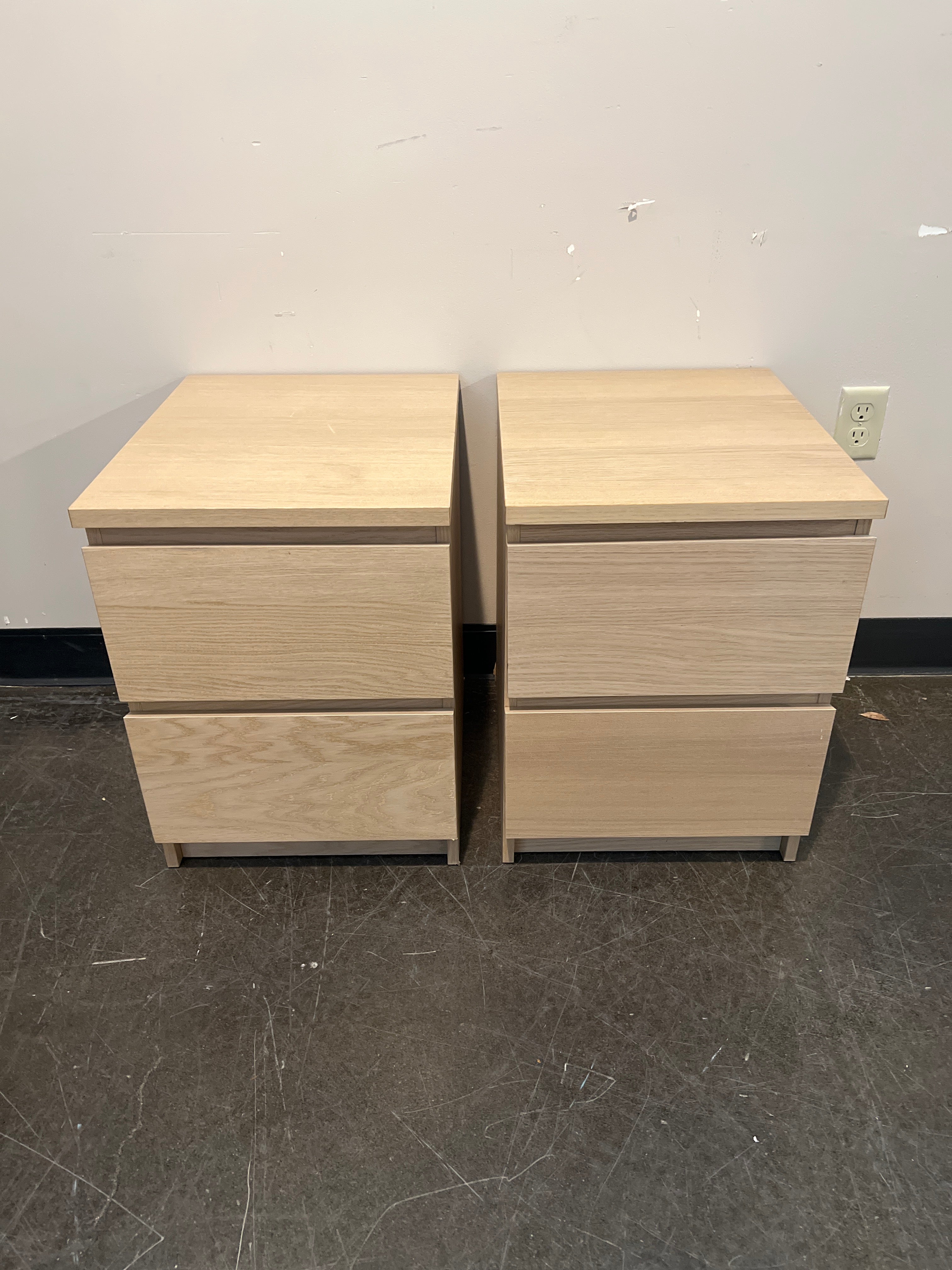 Two-Drawer Light Oak Wood Nightstand