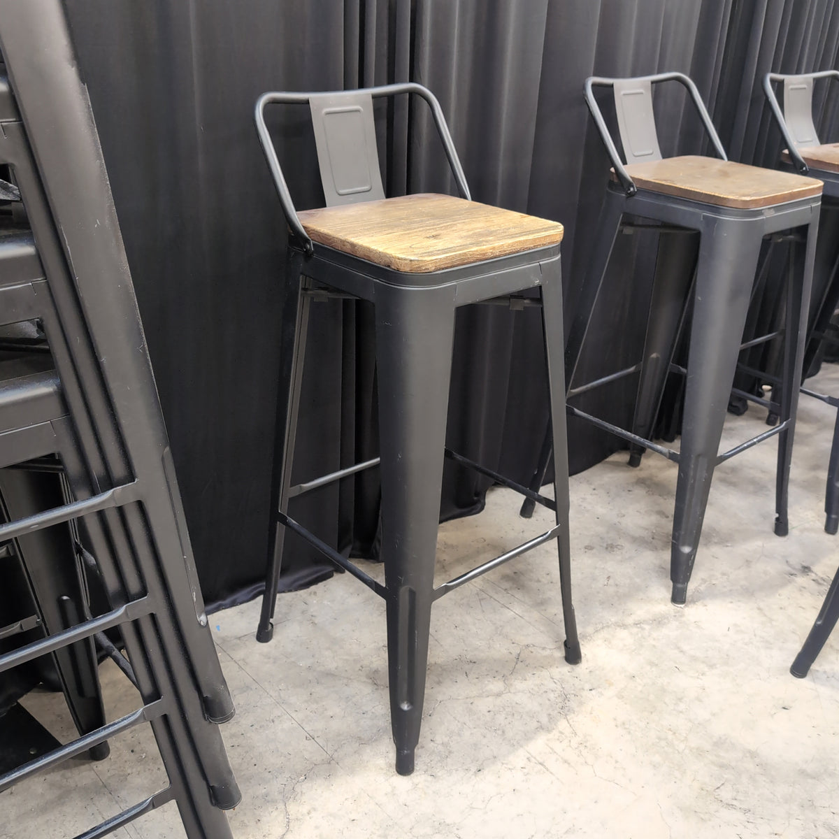 Industrial Style Dark Wood Seat Bar Stool