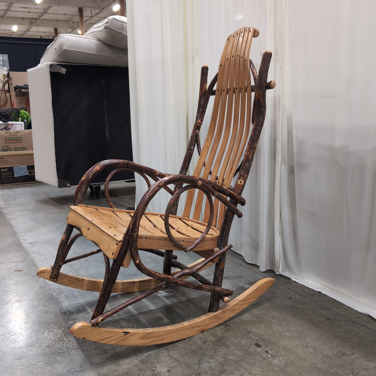 Rustic Bentwood Slatted Wood Rocking Chair