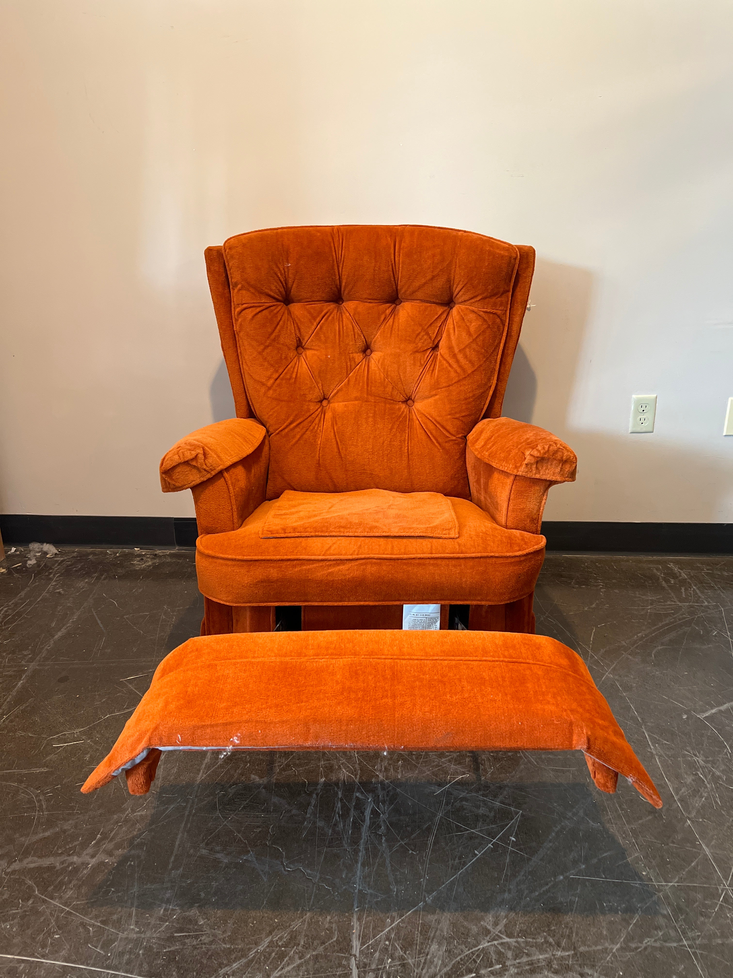 Mid-Century Orange Velvet Swivel Armchair