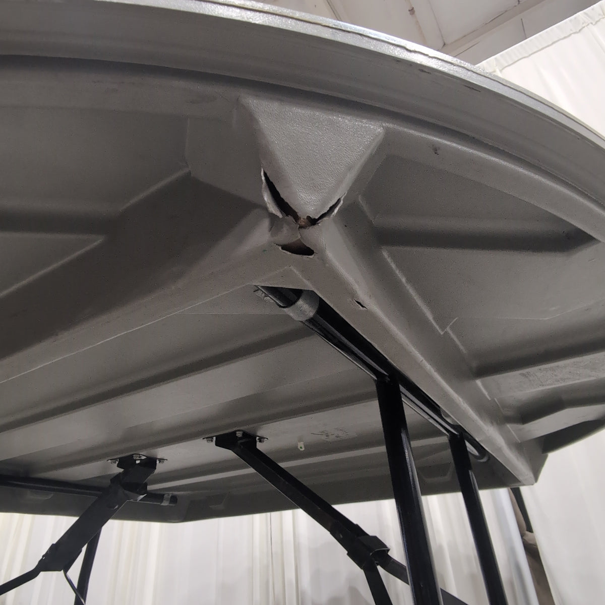 Round Grey Plastic Folding Table with Black Metal Legs