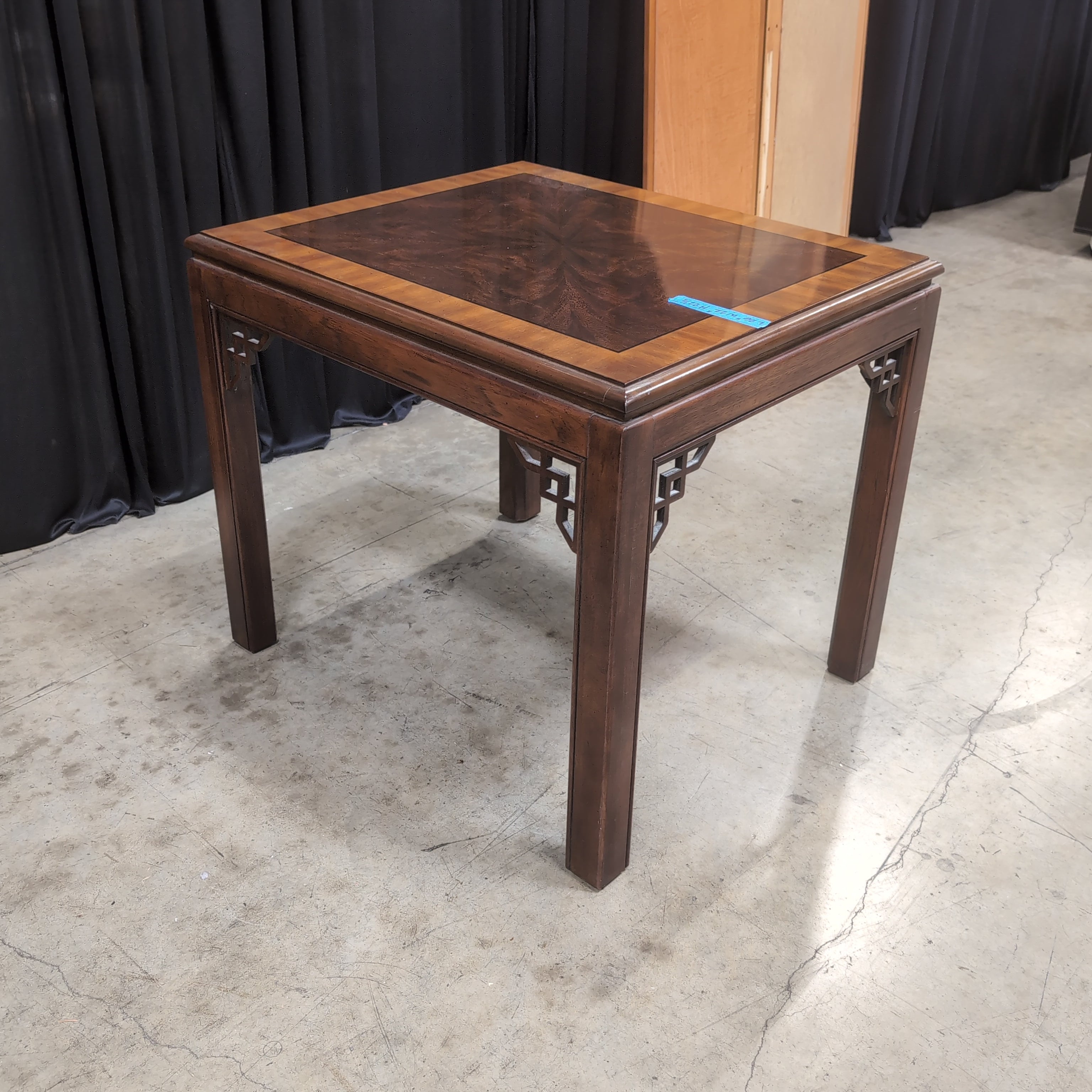 Brown Wood Square End Table with Geometric Legs