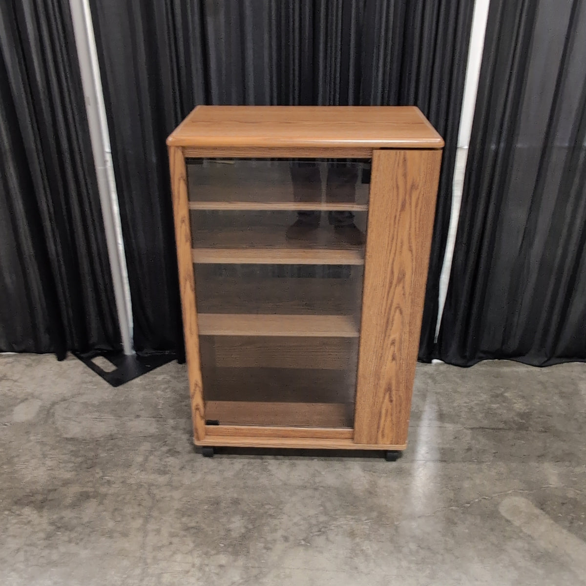 Light Brown Wood Cabinet with Sliding Glass Door