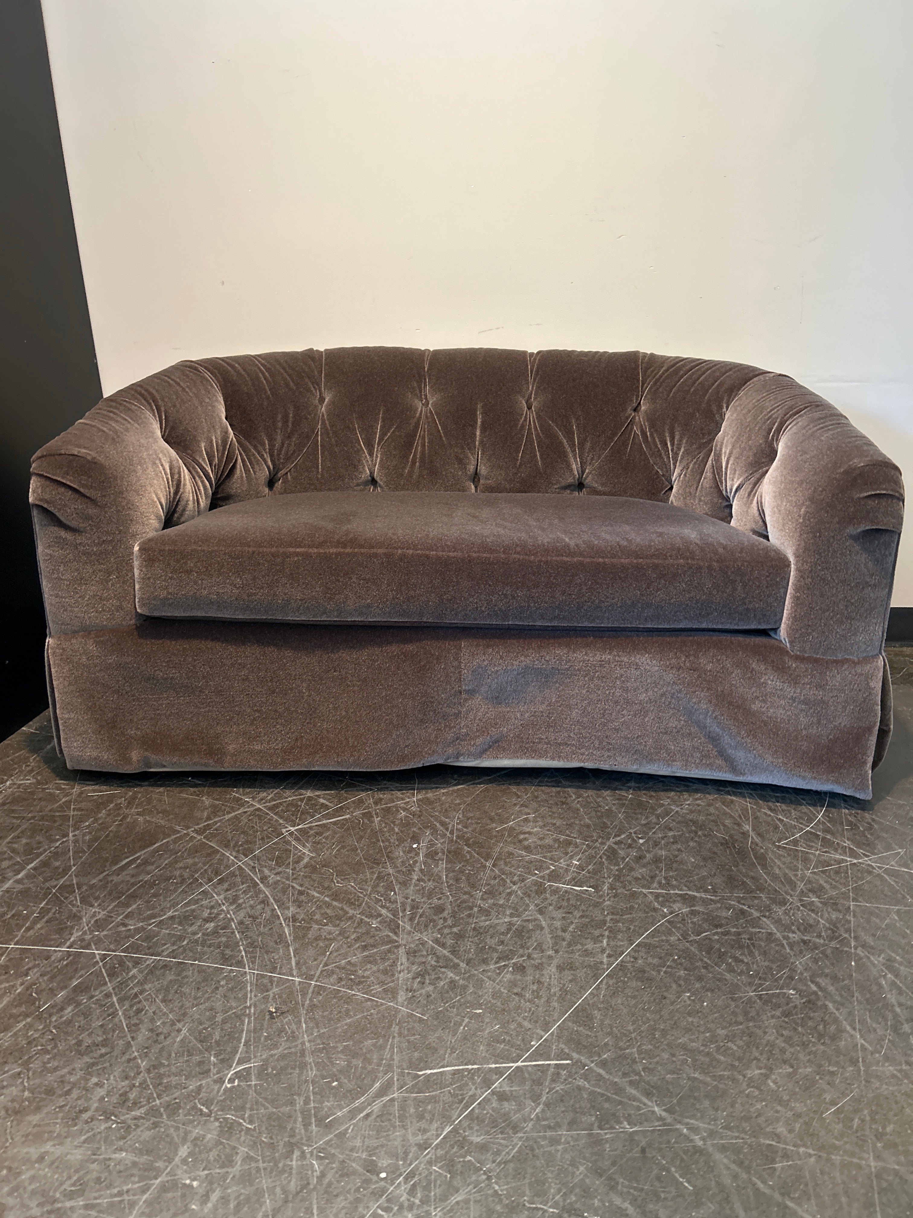 Custom Tufted Gray Velvet Loveseat