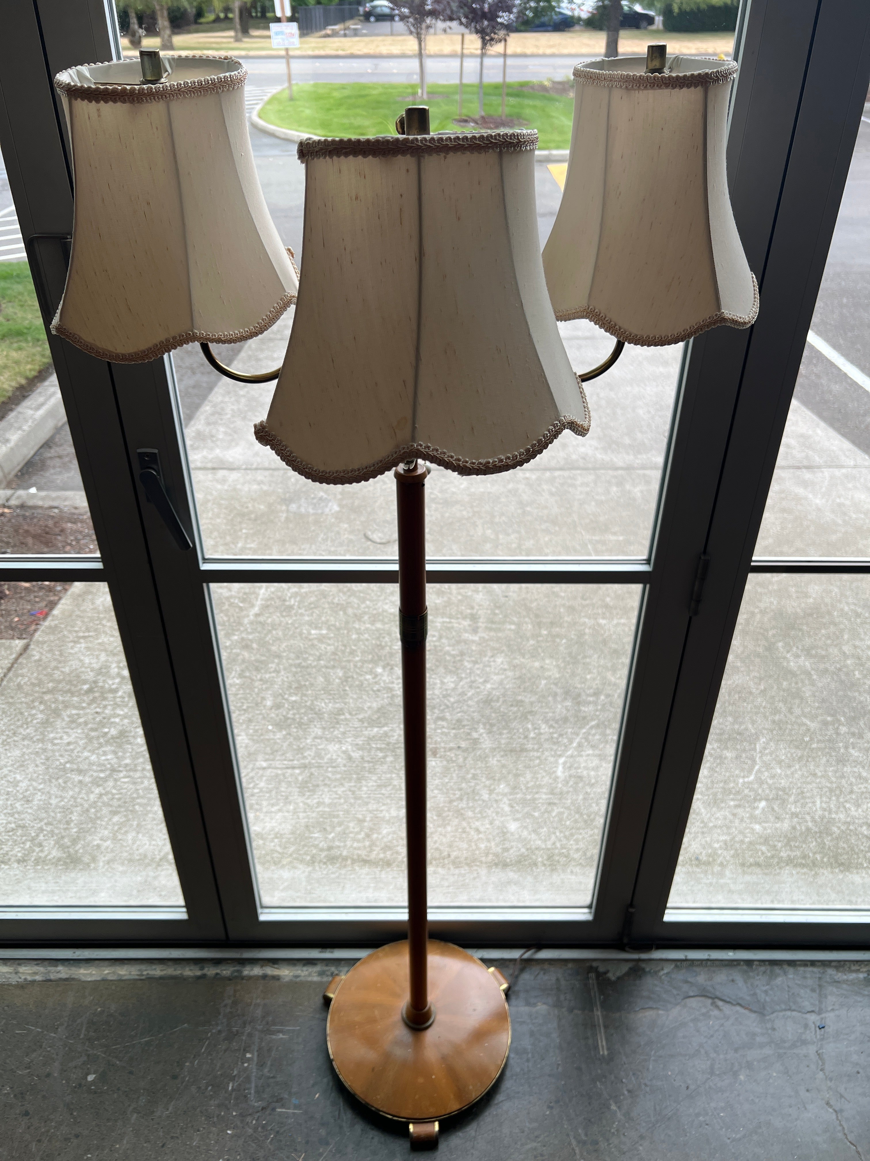 Mid-Century Three-Arm Floor Lamp with Fabric Shades