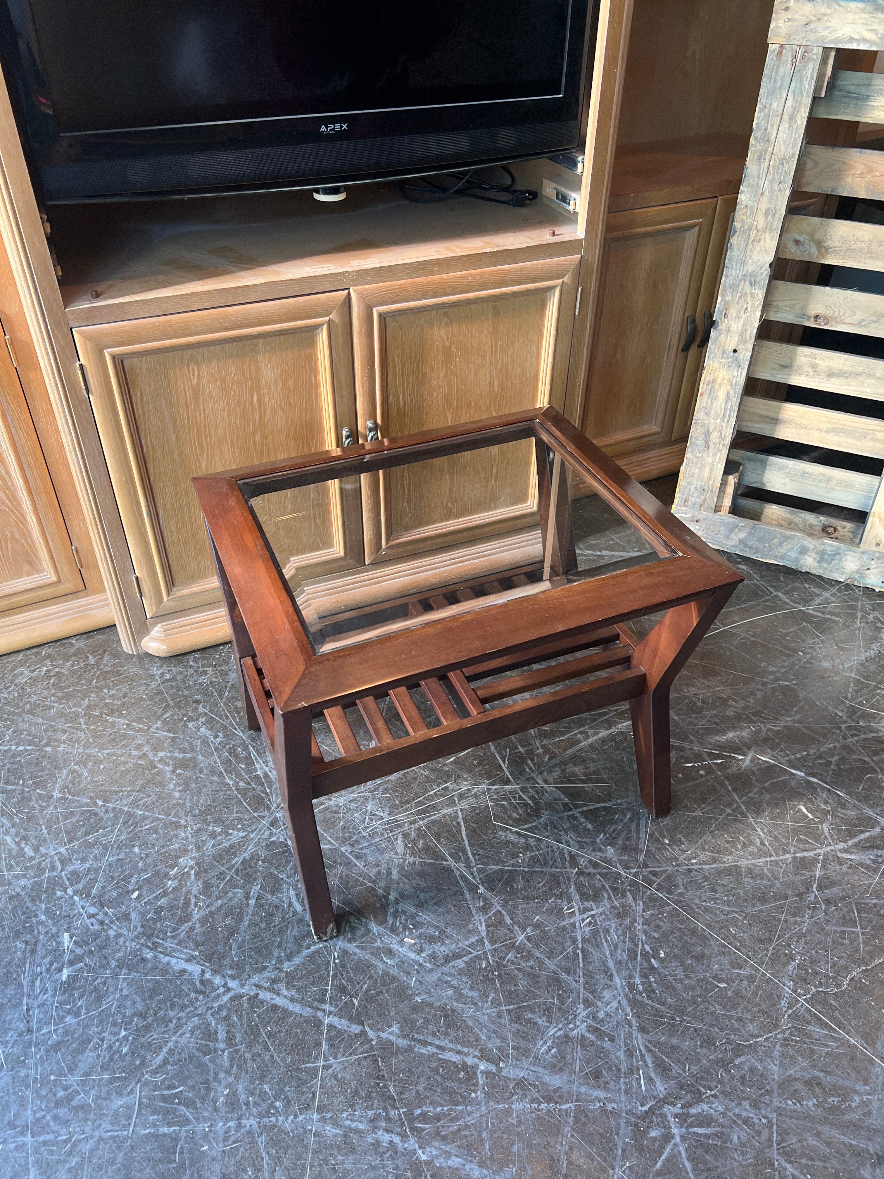 Wood Side Table with Glass Top