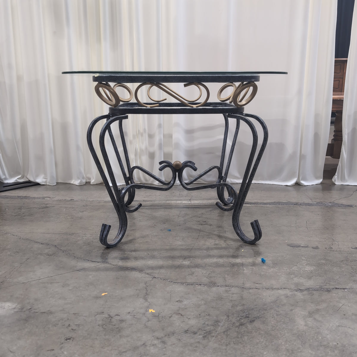 Ornate Scrollwork Iron and Glass End Table