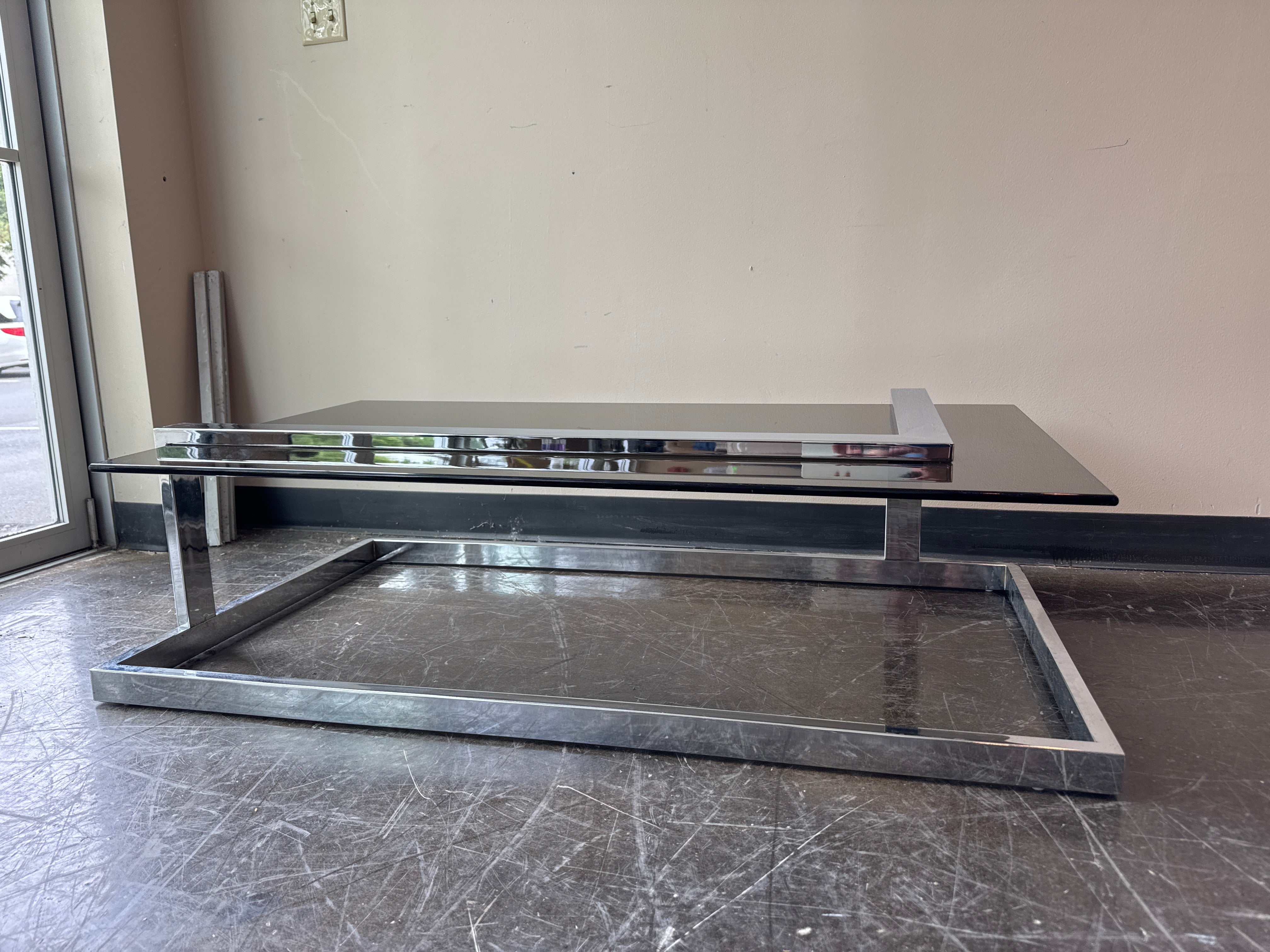 Modern Chrome and Smoked Glass Coffee Table