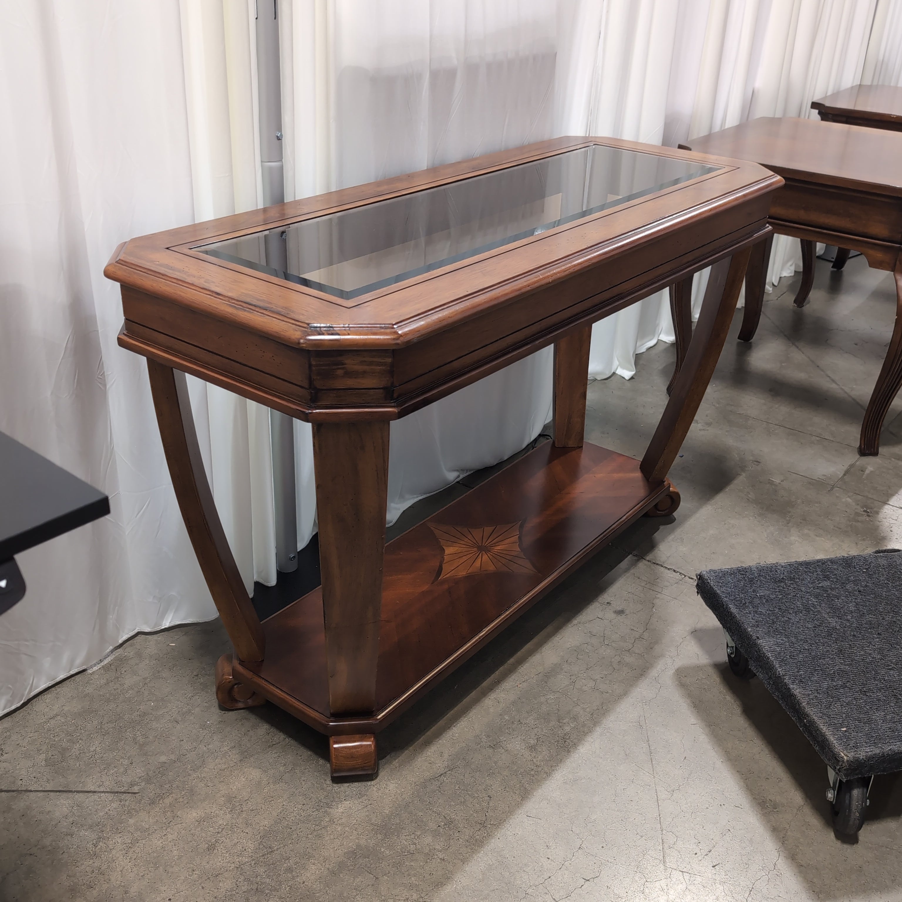 Traditional Wood Console Table with Starburst Inlay