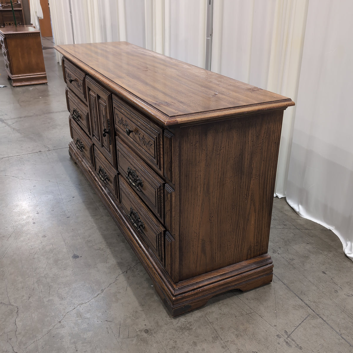 Ornate French Provincial Style Wood Dresser with Carved Details